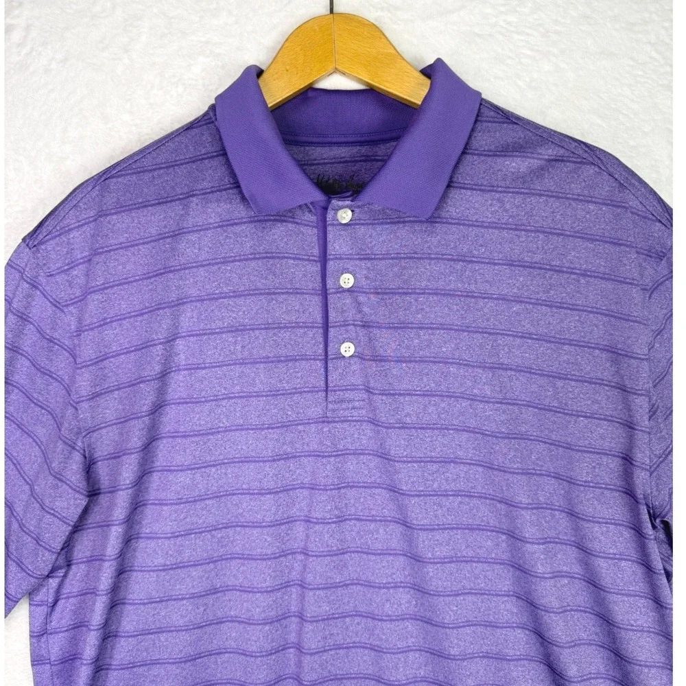 Walter Hagen Mens‎ Purple Striped Golf Polo Shirt Large Performance Short Sleeve